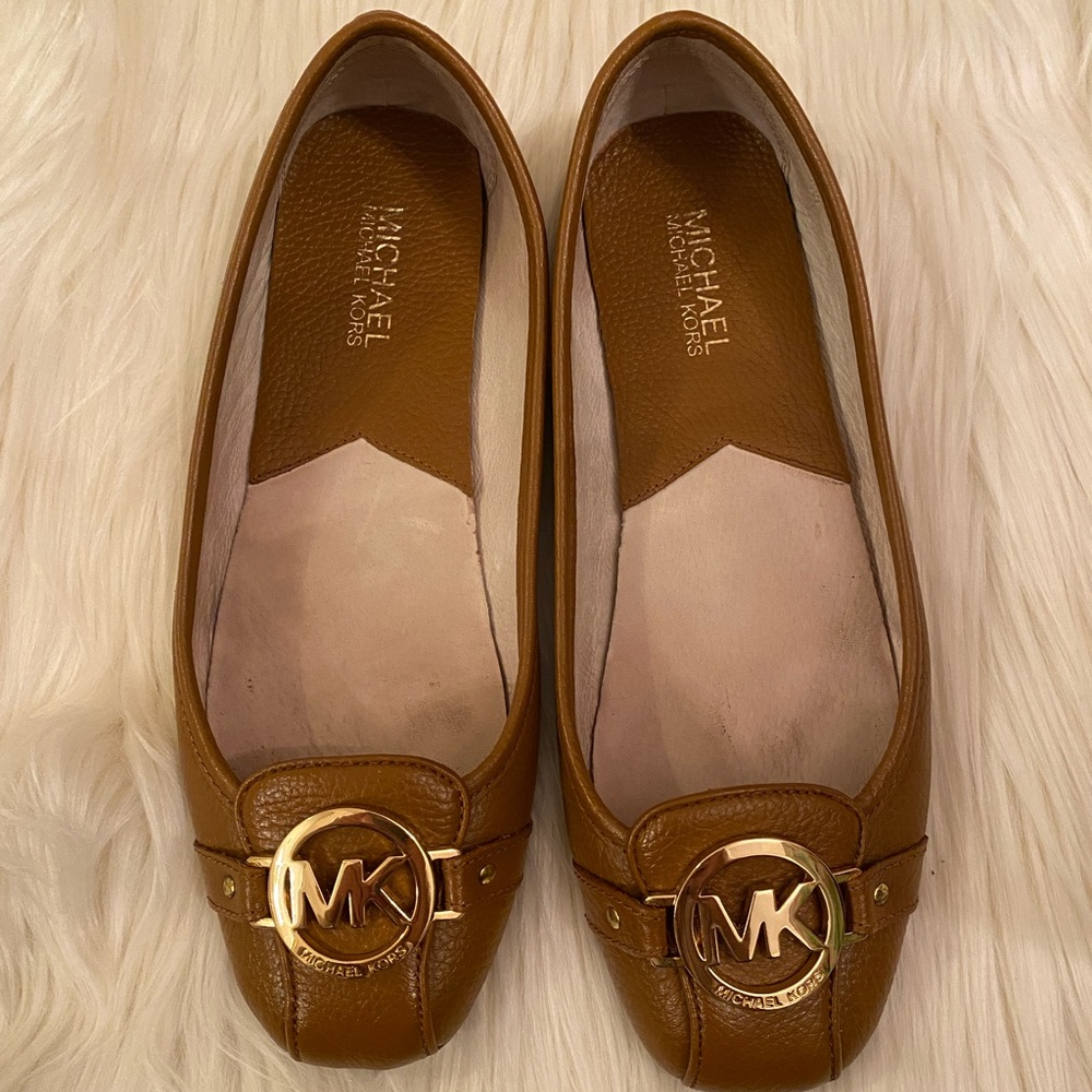 Brown Leather Michael Kors Fulton Flats